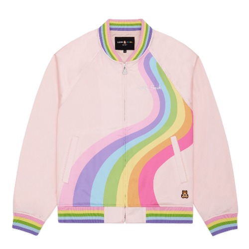 Rainbow Wave Satin Jacket | Pink / L