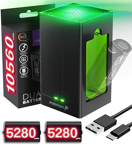 Fosmon 5280 mWh Rechargeable Xbox Battery Charger Kit with 2-pack 2200 mAh Batteries & Dual-Slot Rapid Charger Station for Xbox Series X/S, Xbox One/One X/One S Elite Controller