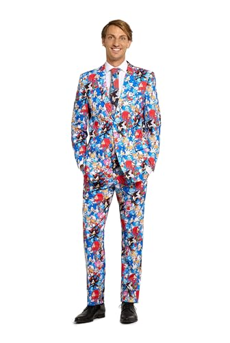 Opposuits Men's Sonic Suit - Sonic The Hedgehog Outfit - Slim Fit - Multicolor - Includes Blazer, Pants and Tie - 38