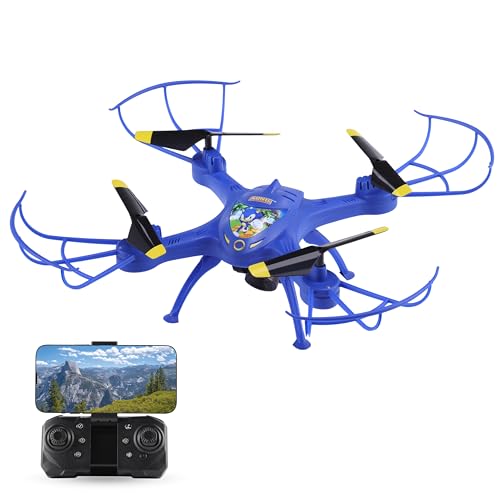 Sonic The Hedgehog Sky Racer Drone - WiFi Camera, 3D Flips, Variable Speed Settings, Kid's Toy Drone with 10 Min Flight, Auto Hover, and Remote Controler Included