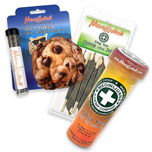 Meowijuana | Get Baked Bundle | Get Baked Cookie, King Size Catnip Joints, and Kalico Kush | Organic | Grown in The USA | Feline and Cat Lover Approved - Get Baked Bundle