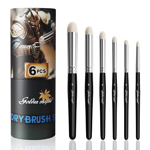 Golden Maple Dry Brush Miniature Painting Drybrush Set - 6PC Professional Modellers Miniature Paint Brushes for 40k, DND Miniatures, Citadel, Scale Model, Enamel & Fantasy Figurines Painting