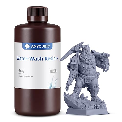 ANYCUBIC Upgraded Water Washable 3D Printer Resin, 405nm High Precision 3D Resin, Low Shrinkage Photopolymer Resin for 4K/8K/12K Capable LCD DLP Resin 3D Printer Printing (Grey, 1000g) - Grey - 1000g