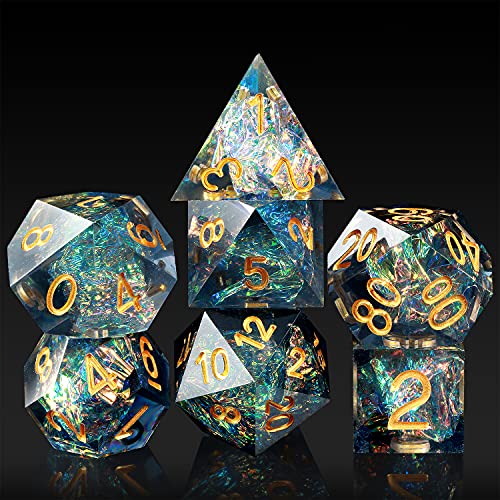 Dungeons and Dragons Dice Set,DNDND Handmade Sharp Edge 7 Resin D&D Die with Gift Dice Case for DND Dungeons and Dragon Game (Dark Cyan with Gold Number) - Dark Cyan With Gold Num