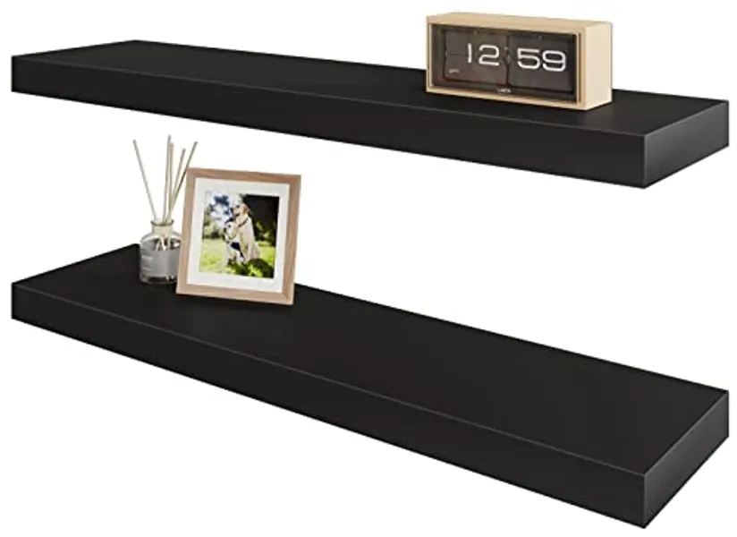 BAMEOS Floating Shelf,Wall Shelf,Decor Wall Mounted Shelves,Hanging Shelf Set L24xW6 for Bathroom Kitchen Living,Kitchen,Room Bedroom Storage,Black
