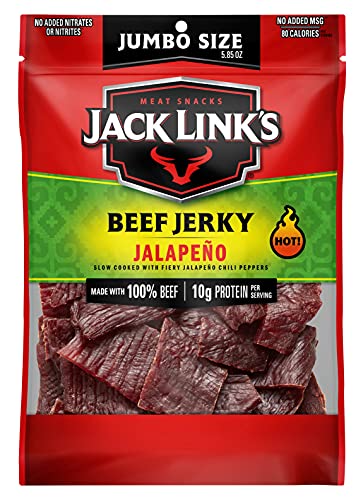 Jack Link's Beef Jerky, Jalapeno, Spicy Meat Snack – Made with a Hint of Jalapenos and Red Chiles, 10g of Protein, 80 Calories, Made with Premium Beef, 5.85oz - Jalapeño - 5.85 Ounce (Pack of 1)