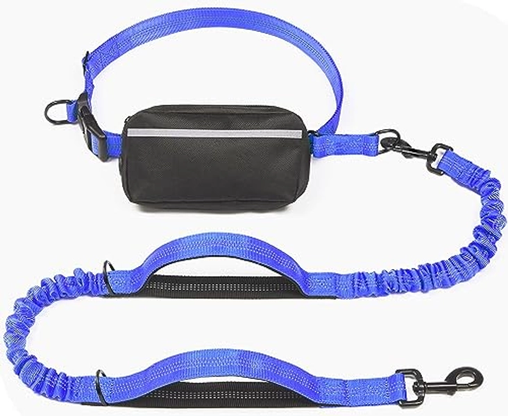 iYoShop Hands Free Dog Leash with Zipper Pouch, Dual Padded Handles and Durable Bungee for Walking, Jogging and Running Your Dog (Large, 25-120 lbs, Royal Blue)