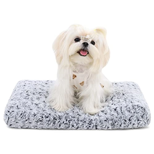 Washable Dog Bed Deluxe Plush Dog Crate Beds Fulffy Comfy Kennel Pad Anti-Slip Pet Sleeping Mat for Large, Jumbo, Medium, Small Dogs Breeds, 21" x 13", Gray