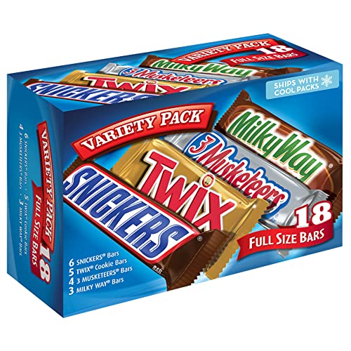 MARS SNICKERS, TWIX, MILKY WAY & 3 MUSKETEERS Individually Wrapped Variety Pack Full Size Milk Chocolate Candy Bars Bulk Assortment, 33.31 oz, 18 Bars - 18 Count (Pack of 1)