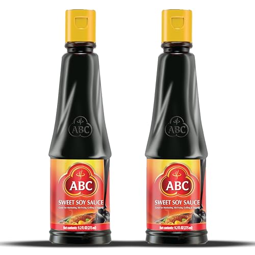 ABC Sweet Soy Sauce - 9.2 Fl Oz (2 Pack) – BBQ Marinade, Dip, Stir Fry - Vegan Black Dark Soy Glaze – Healthy and Authentic Indonesian Kecap Manis Flavor for Exquisite Culinary Creations - Soy Sauce,Soy - 9.2 Fl Oz (Pack of 2)