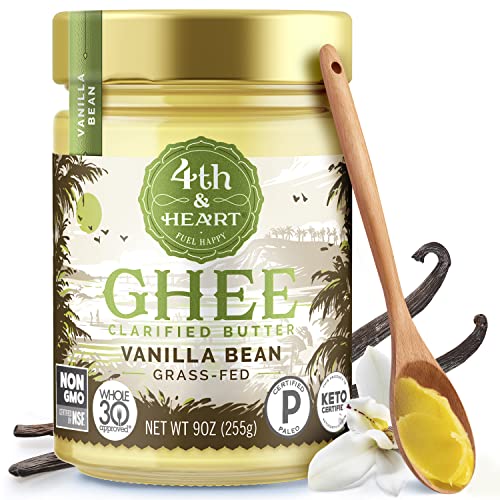 4th & Heart Vanilla Bean Grass-Fed Ghee, 9 Ounce, Keto, Pasture Raised, Lactose and Casein Free, Certified Paleo - 9 Ounce (Pack of 1)