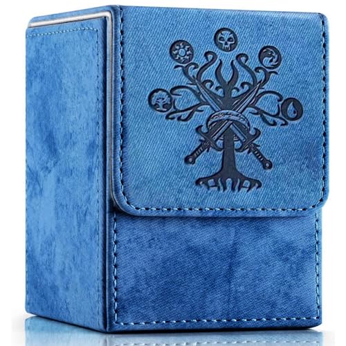 PROMAXIBINDER MTG Commander Deck Box, Fits 100+ Single Sleeved Cards, Strong Magnet Magic Gathering Deck Box, PU Leather Trading Card Storage Box for TCG, CCG, MTG Cards (Navy Blue, Tree) - Navy Blue, Tree