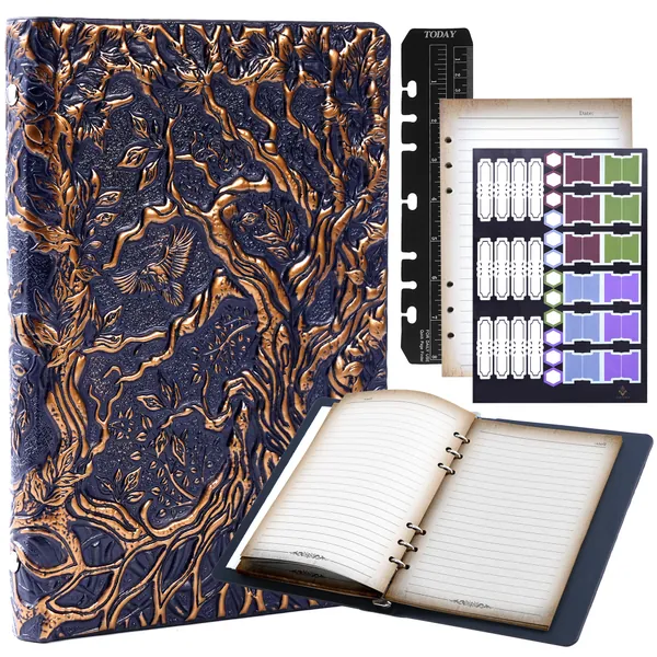 StoryForge DND Notebook Journal Refillable Binder - 400 Pages (200 Sheets) with Breathtaking 3D Tree of Life Design, plus Tabs and Ruler