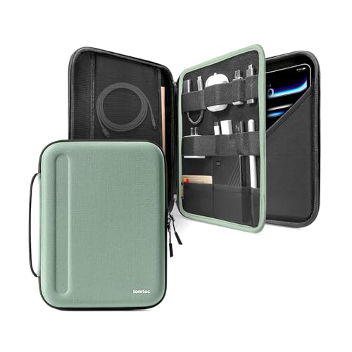 tomtoc Portfolio Case for 13 Inch iPad Pro M4 2024 & iPad Air M2, 12.9-in iPad Pro M2/M1, Protective Sleeve with Accessories Pocket, Carrying Storage Bag for iPad Pencil Pro/Adapter/Magic Keyboard - Cactus
