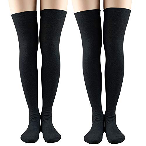 Azue Women Non Slip Thigh High Socks Fashion Tube Stockings above Knee Cosplay Socks - One Size - 2 Pack Black New