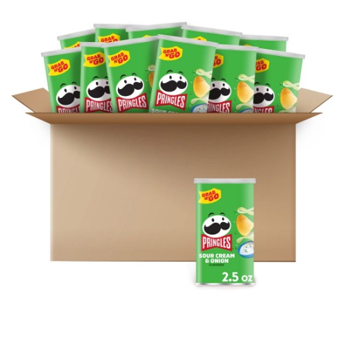 Pringles Potato Crisps Chips, Lunch Snacks, Office and Kids Snacks, Grab N' Go, Sour Cream and Onion (12 Cans) - Sour Cream & Onion 2.5 Ounce (Pack of 12)
