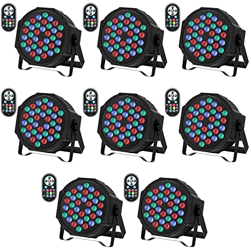 JAJALUYA LED Par Lights 36 LED Stage Lights 9 Modes RGB DJ Lights with Sound Activated Remote and DMX Control DJ Uplighting for Birthday Party Events Wedding Christmas Stage Lighting (8 Packs) - 8pack