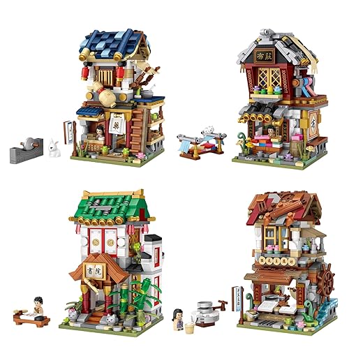 LOZ Bauklötze Bausteine 4-in-1 Chinesischer Tang Dynastie Märkte Staffel 2 Medizinladen Stoffladen Akademie Tofu-Laden Kreatives Lernspielzeug Konstruktionsspielzeug
