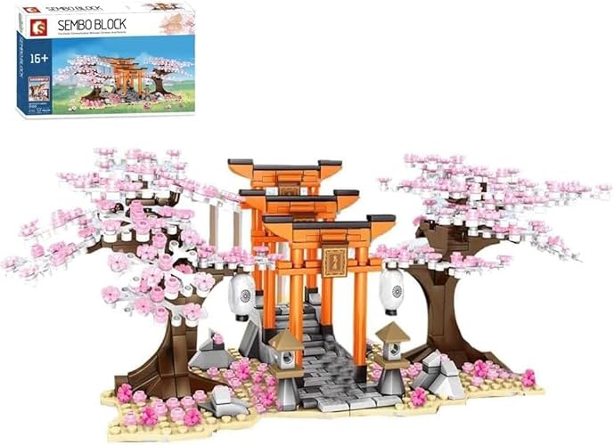 Sakura Baum Bausteine mit Minifiguren Bausatz, 647+ Klemmbausteine Modular Japanische Kirschblütenbaum Modellbausatz mit Bauplatten und Licht, Konstruktionsspielzeug für Großen Marken Baumhaus