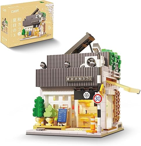 AKOGD Japanisches Café Haus Bausteine, C66007W 1116 Teile Sommer Café Modulares Haus Bausteine Bausatz Modell mit Beleuchtungsset, Architektur Klemmbausteine Bauset Konstruktionsspielzeug Set