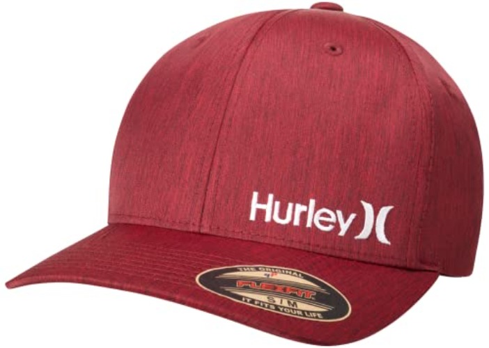 Hurley Men's Baseball Cap - Flexfit Curve Bill Fitted Trucker Hat for Men (S-XL) - Large-X-Large - Red