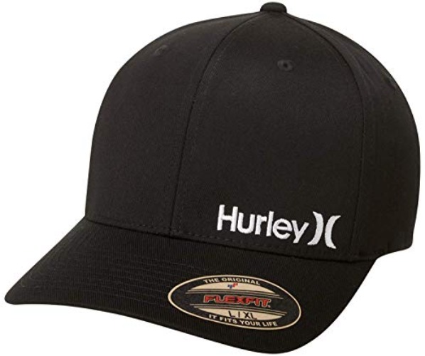Hurley Men's Baseball Cap - Flexfit Curve Bill Fitted Trucker Hat for Men (S-XL) - Large-X-Large - Black