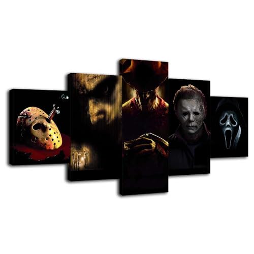 Generic Horror Movie Characters Collection Wall Art Canvas Print Movie Poster Large Size Print Bedroom Living Room Halloween Wall Decor Fan's Gift X5Pcs Wooden frame 60x100cm - C - Wooden frame 60x100cm