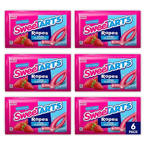 Sweet Tarts Ropes Candy Bulk - 6-Pack of 3.5oz Bags - Tangy Strawberry Sweet Strings Candy Ropes