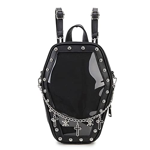 ENJOININ Gothic Coffin Shape Fashion Purses and Handbags for Women Halloween Shoulder Bag Backpack - Black a