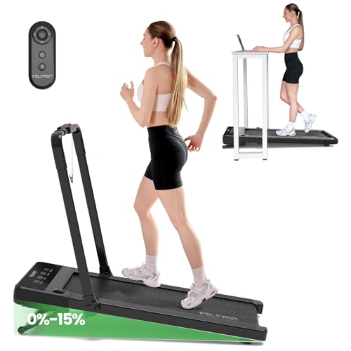 FelFast Walking Pad Treadmill with 15% 9° 8 Level Auto Incline, 2-in-1 Under Desk Foldable Treadmill w/Remote Control, 12 HIIT Mode, 265 Lbs, 7.6 MPH Max, Portable Mini Treadmill for Office Home