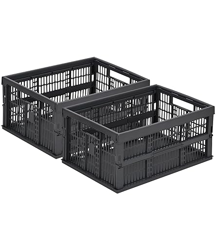 HUUSMOT 2-Pack Pastel Storage Crates, Plastic Crates, Baskets for Organizing, Collapsible Storage Crates for Bedroom Decor Classroom Office Kitchen Bathroom Home (Dark Grey, 19" x 13" x 9") - Dark Grey-2Pack - Large:19" x 13" x 9"