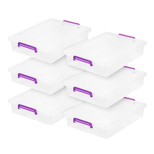 IRIS USA Plastic Storage Bins with Lids 6 Qt. Craft Organizers and Storage, Art Supply Storage Organizer, Arts and Crafts Organizer, Stackable and Secure Latch, Clear/Violet - 6 Pack - Clear/Violet - 6 Qt. - 6 Pack
