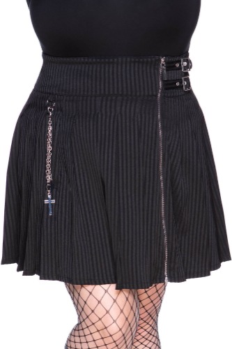 Devil In Disguise Skirt [PINSTRIPE] [PLUS] | 3XL / Black/White / 77% Viscose 20% Nylon 3% Elastane