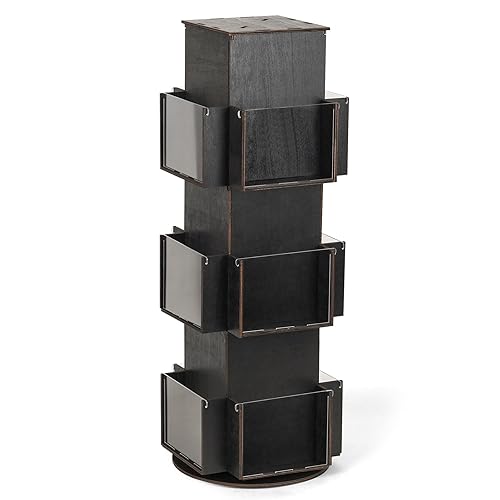 Natheeph Rotating Display Stand Greeting Card Display Wooden Display Rack with Two Card Sticker for Greeting Card Vendor Coffee Bag 3 Tier Tabletop Display Stand (Ebony) - Ebony