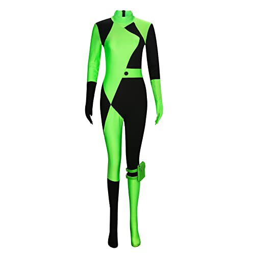Funhoo Womens Shego Cosplay Costume Bodysuit Jumpsuit with Gloves Leg Pouch Green and Black Outfit for Halloween Party Carnival (S) - S