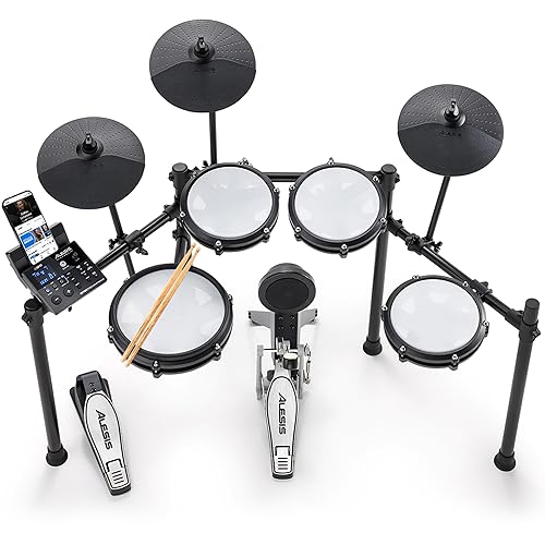 Alesis Nitro Max Kit Electric Drum Kit with Quiet Mesh Pads, 10" Dual Zone Snare, Bluetooth, 440+ Authentic Sounds, Drumeo, USB MIDI, Kick Pedal - Drum Kit Only - Nitro Max