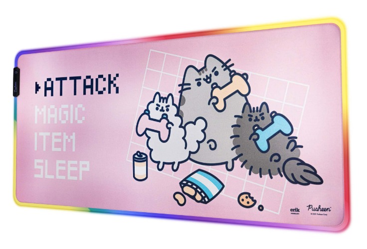 Official Pusheen Mouse Pad XXL Gaming Mouse Pad- LED Mouse Mat - 900x400x4 mm Non-Slip Rubber Base Mouse Pad RGB, RGB Gaming Mouse Pad, Keyboard Mouse Mat - Pusheen Gift - Kawaii Gaming - 