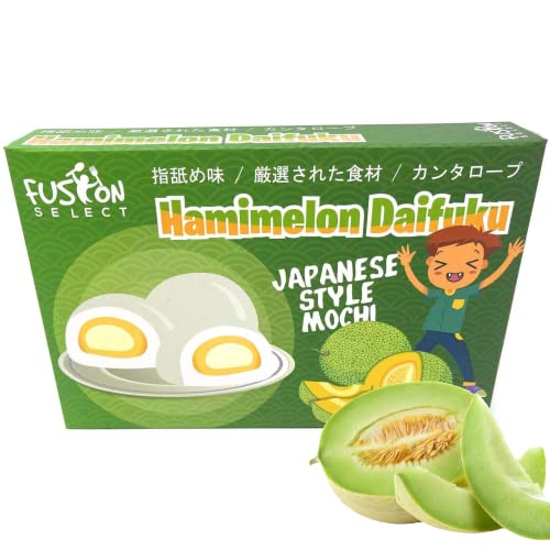 Fusion Select Mochi Daifuku Snacks - Traditional Japanese Rice Cakes with Filling - Flavored Asian Sweet Desserts for Family - Chewy and Soft Texture (Hamimelon) - Hamimelon