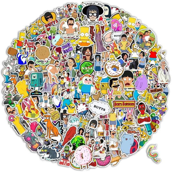 200 PCS Popular TV Series Mixed Cartoon Stickers Pack, Cut Waterproof Vinyl Stickers for Laptop, Phone,Skateboard, Luggage,Water Bottle, Classic Anime Stickers Gifts for Teens and Adults