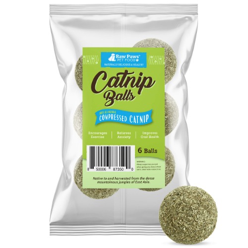 Raw Paws Compressed Catnip Ball Toy, 6 Pack - Catnip Toys for Indoor Cats - All Natural Catnip for Cats - Cat Toy Interactive Ball - Cat Kicker Toy Catnip Cat Toys - Cat Nip Kitty Toys - Cat Ball Toy - 6-pack