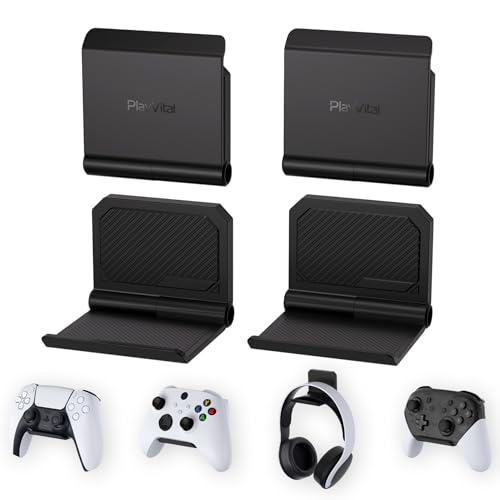 PlayVital 4 Set FOLD Controller Wall Mount for ps5/4, Gaming Headset Stand, Foldable Wall Stand for Xbox Series X/S, Switch Pro, Wall Holder for Xbox Wireless Headset, for Pulse 3D Headset - Black - Black 4 Sets