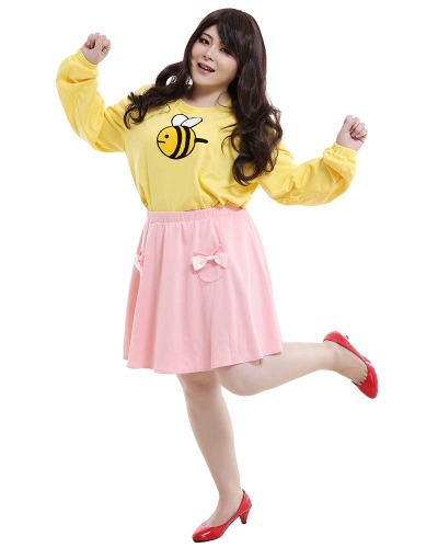 miccostumes Women's Bee Yellow Shirt Pink Skirt Cosplay Costume - One Size Yellow