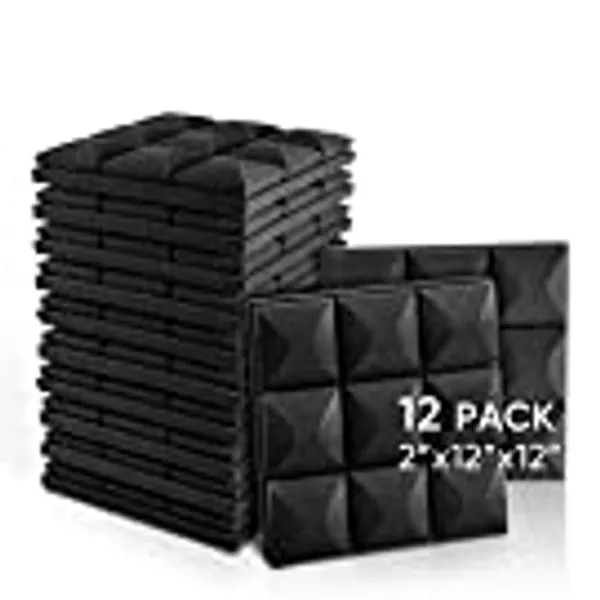 12 Pack - Acoustic Foam Panels, 2" X 12" X 12" Mushroom Studio Wedge Tiles, Sound Panels wedges Soundproof Sound Insulation Absorbing, 9 Block Mushroom Design