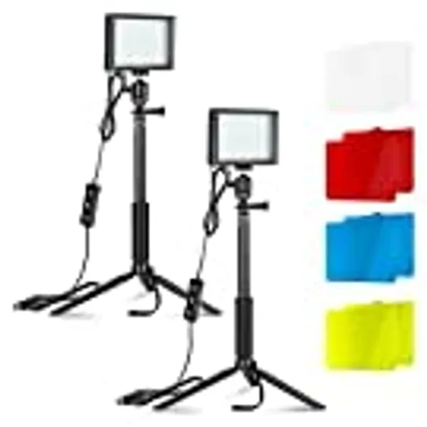 NEEWER 2 Packs Dimmable 5600K USB LED Video Light with Adjustable Tripod Stand/Color Filters for Tabletop/Low Angle Shooting, Colorful LED Lighting, Product Portrait YouTube Video Photography