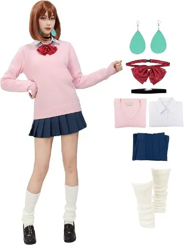 C-ZOFEK Ayase Cosplay Costume Full Set Uniform Outfits Shirts Pullover Skirts Earring for Adult Women Halloween Party