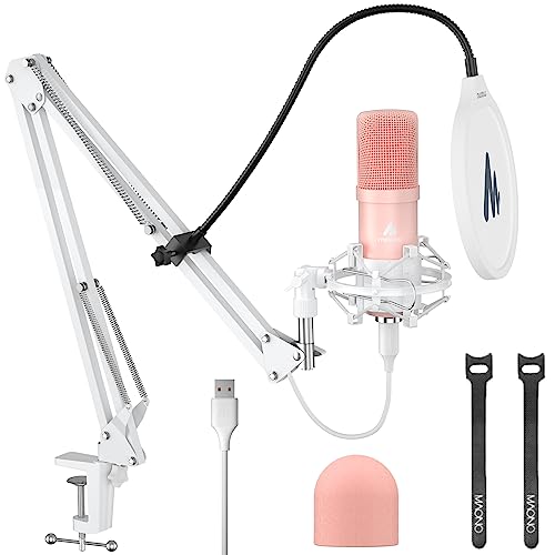 MAONO USB Microphone, 192kHz/24bit Plug & Play PC Computer Podcast Condenser Cardioid Metal Mic Kit with Professional Sound Chipset for Recording, Gaming, Singing, YouTube, AU-A04 Pink - Pink