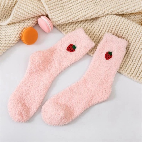 Kawaii Cute Cozy Fruit Fluffy Socks - Light pink / One Size