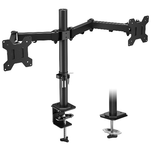 BONTEC Support Ecran PC Double Support Moniteur 2 Moniteurs de 13-27 Pouces, Bras Ecran PC Réglable en Hauteur, Inclinable et Pivotant, VESA 75x75-100x100 mm