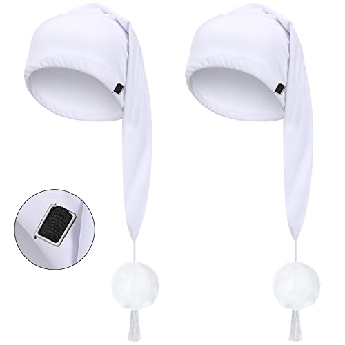 2 Pcs Night Sleeping Cap Men Adjustable Stocking Cap Drawstring Sleeping Night Cap with Pom Ball for Daily Use - White