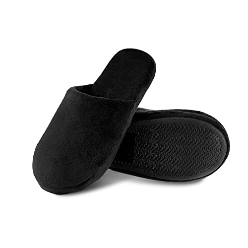 Tlizzz7 Memory Foam Slippers - Fuzzy Fluffy Spa Hotel House Home Indoor Slippers for Women and Men - 9.5-10 Women/8.5-9 Men - One Pair Black